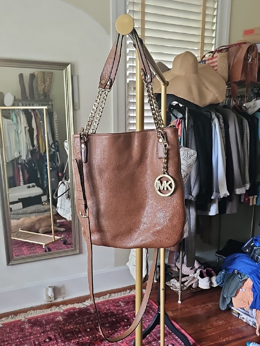 Michael Kors Brown Pebbled Leather Shoulder Bag with Gold Hardware